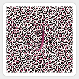 Letter J Monogram & Pink Leopard Print Sticker